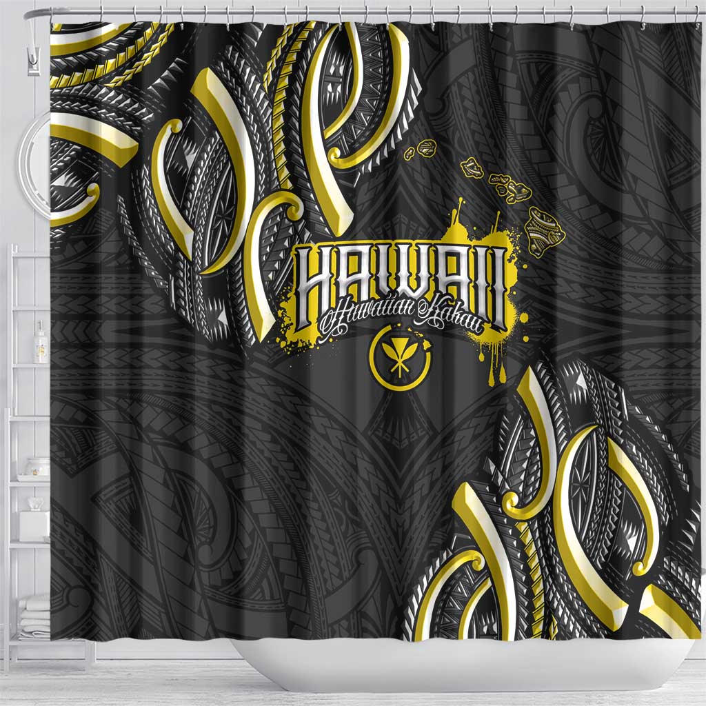Traditional Art Hawaiian Kakau Tattoos Shower Curtain Yellow Color - Polynesian Pride