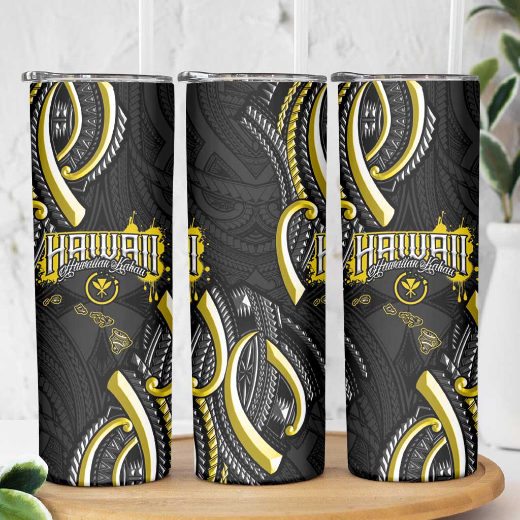 Traditional Art Hawaiian Kakau Tattoos Skinny Tumbler Yellow Color - Polynesian Pride