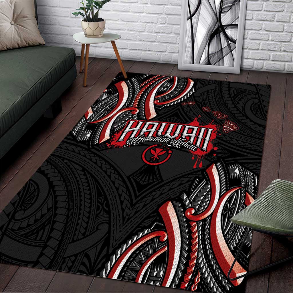 Traditional Art Hawaiian Kakau Tattoos Area Rug Red Color - Polynesian Pride