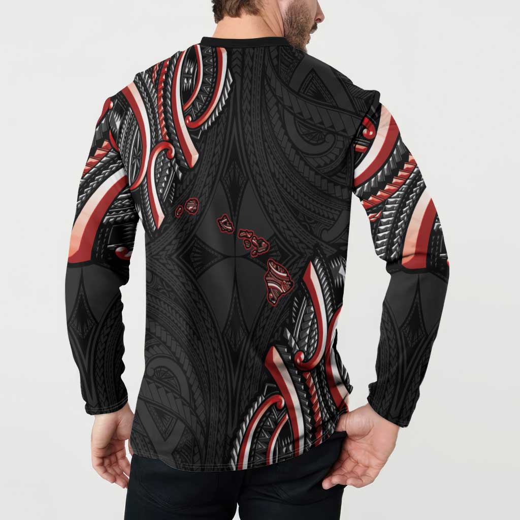 Traditional Art Hawaiian Kakau Tattoos Button Sweatshirt Red Color LT03 - Polynesian Pride