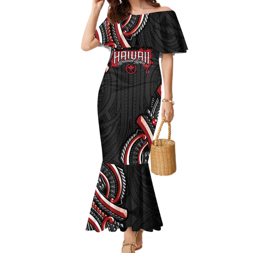Traditional Art Hawaiian Kakau Tattoos Family Matching Mermaid Dress and Hawaiian Shirt Red Color - Polynesian Pride