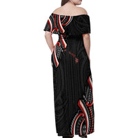 Traditional Art Hawaiian Kakau Tattoos Family Matching Off Shoulder Maxi Dress and Hawaiian Shirt Red Color - Polynesian Pride