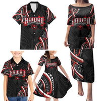 Traditional Art Hawaiian Kakau Tattoos Family Matching Puletasi and Hawaiian Shirt Red Color - Polynesian Pride