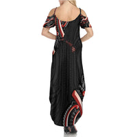 Traditional Art Hawaiian Kakau Tattoos Family Matching Summer Maxi Dress and Hawaiian Shirt Red Color - Polynesian Pride
