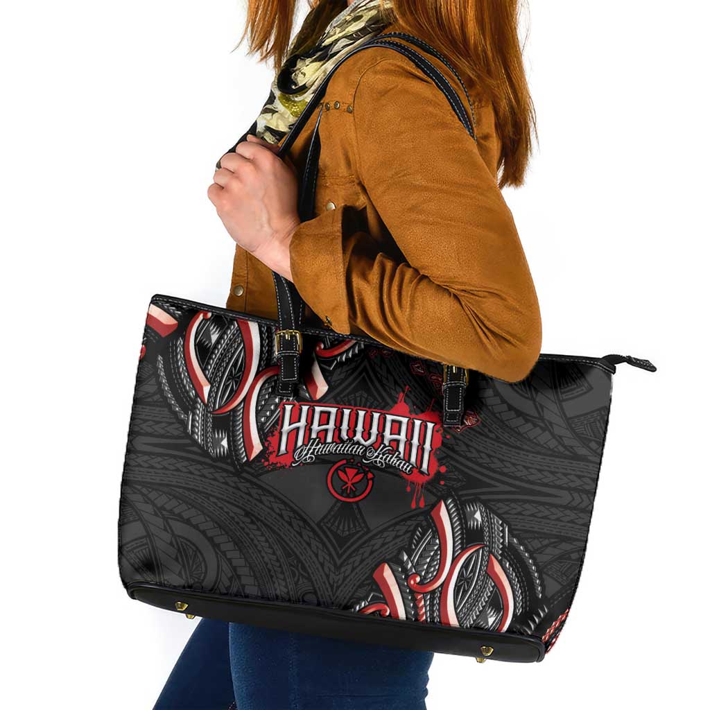 Traditional Art Hawaiian Kakau Tattoos Leather Tote Bag Red Color - Polynesian Pride