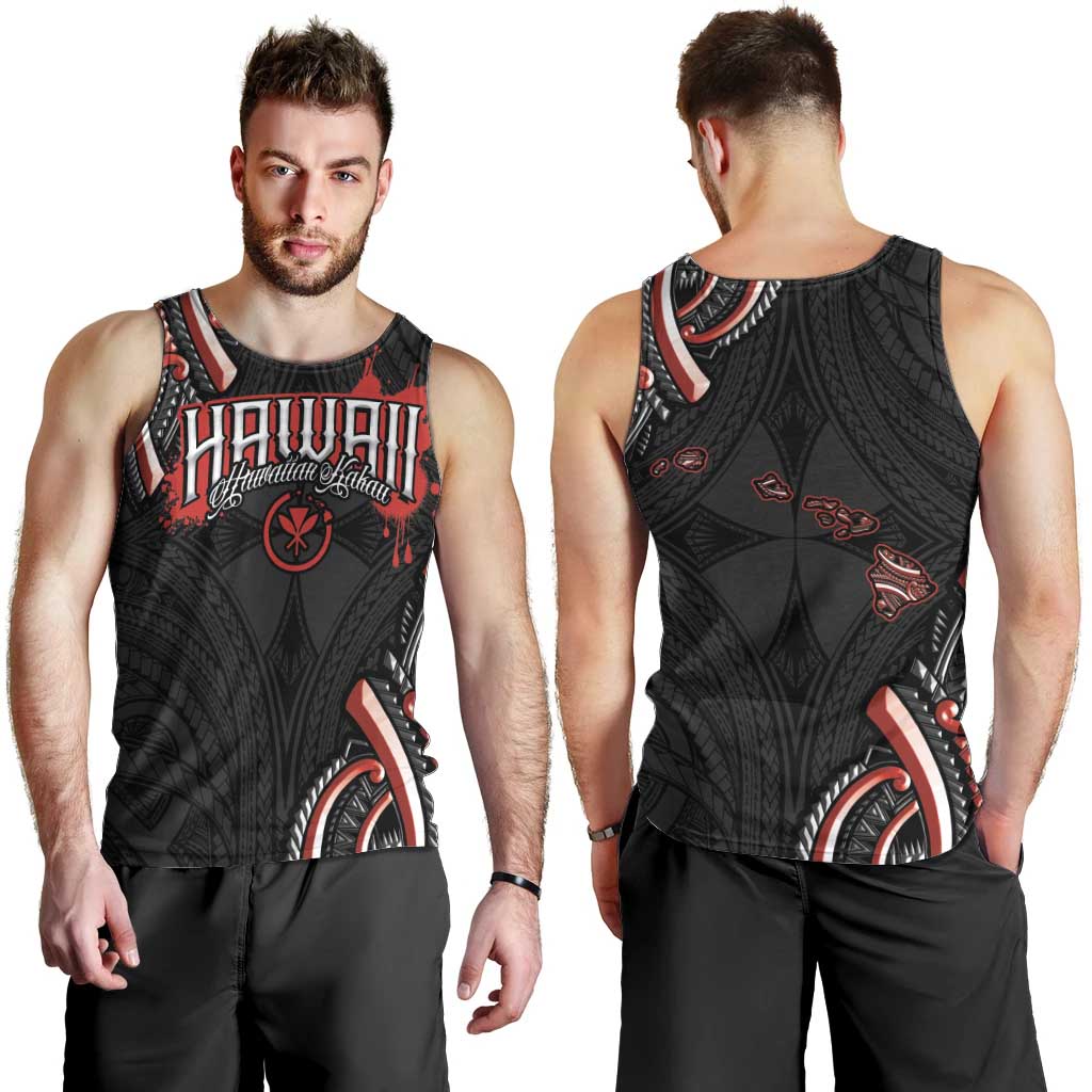 Traditional Art Hawaiian Kakau Tattoos Men Tank Top Red Color LT03 - Polynesian Pride