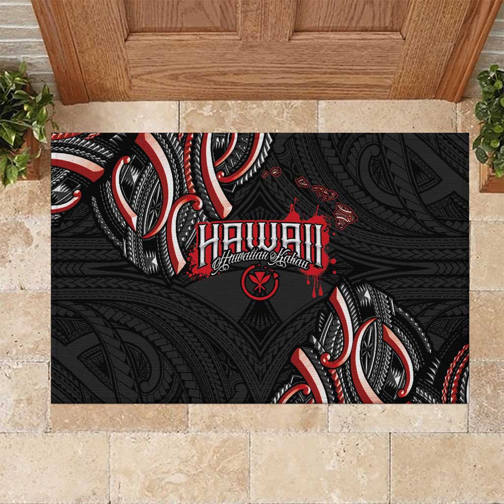Traditional Art Hawaiian Kakau Tattoos Rubber Doormat Red Color LT03 Red - Polynesian Pride