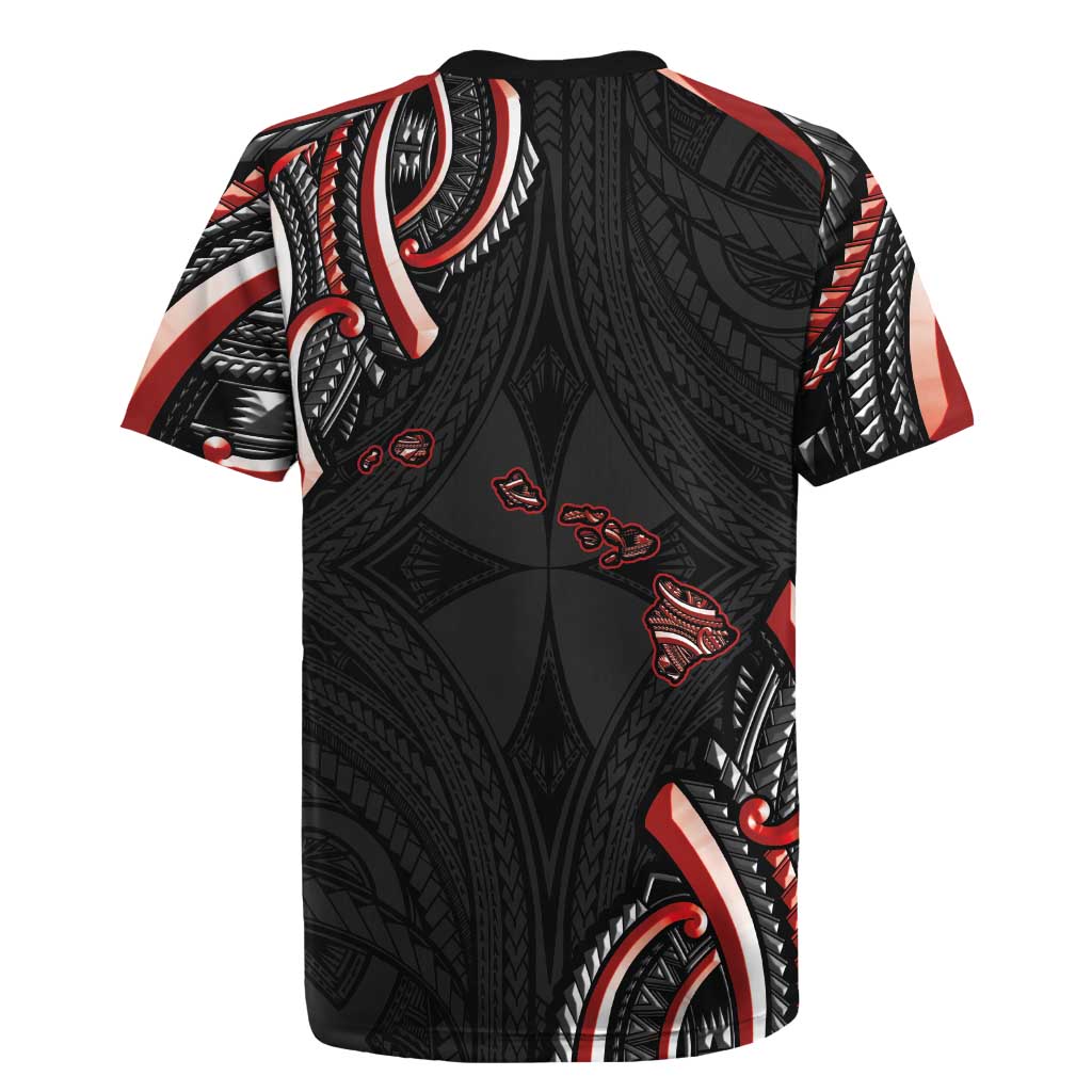Traditional Art Hawaiian Kakau Tattoos Rugby Jersey Red Color LT03 - Polynesian Pride