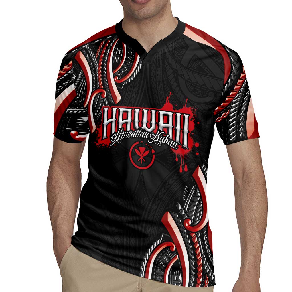 Traditional Art Hawaiian Kakau Tattoos Rugby Jersey Red Color LT03 - Polynesian Pride