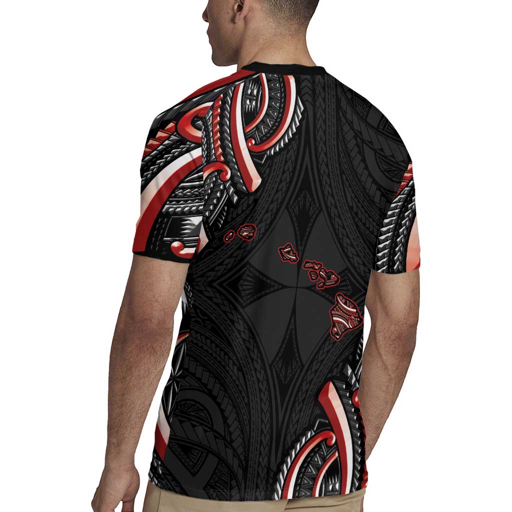 Traditional Art Hawaiian Kakau Tattoos Rugby Jersey Red Color LT03 - Polynesian Pride