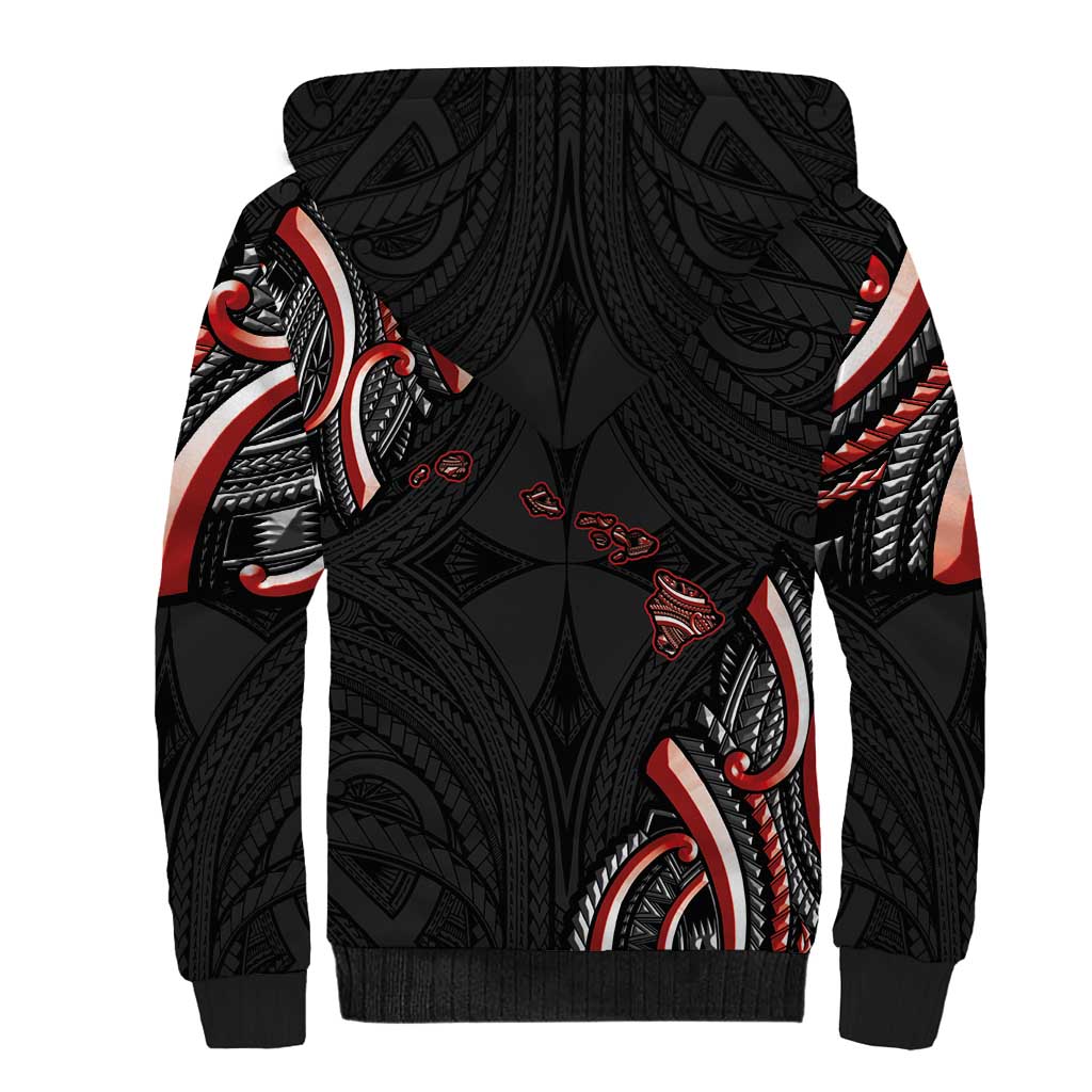 Traditional Art Hawaiian Kakau Tattoos Sherpa Hoodie Red Color LT03 - Polynesian Pride