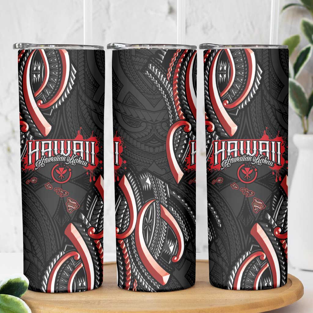 Traditional Art Hawaiian Kakau Tattoos Skinny Tumbler Red Color - Polynesian Pride