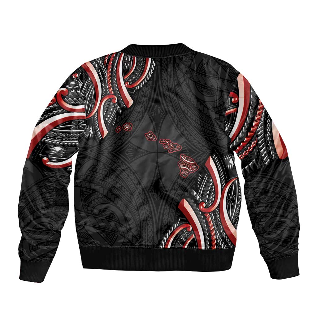 Traditional Art Hawaiian Kakau Tattoos Sleeve Zip Bomber Jacket Red Color - Polynesian Pride
