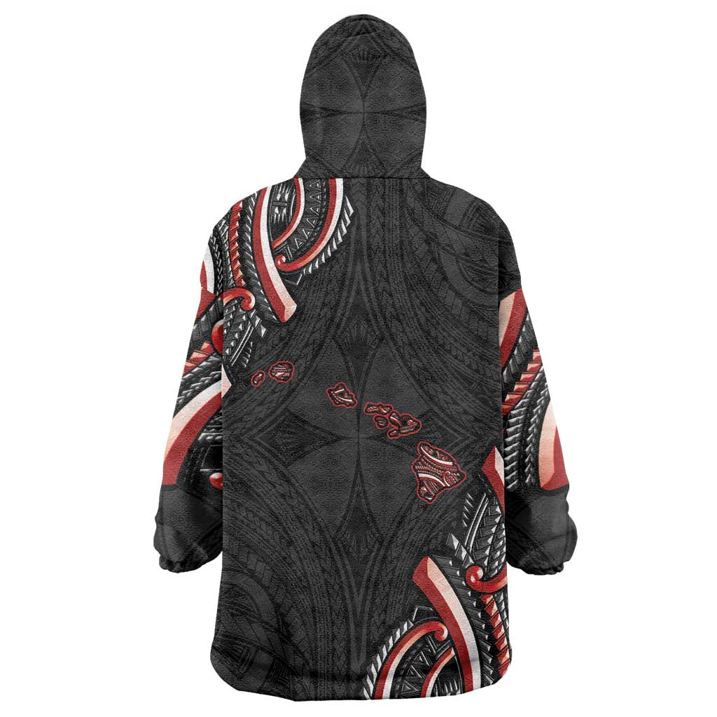 Traditional Art Hawaiian Kakau Tattoos Wearable Blanket Hoodie Red Color LT03 - Polynesian Pride