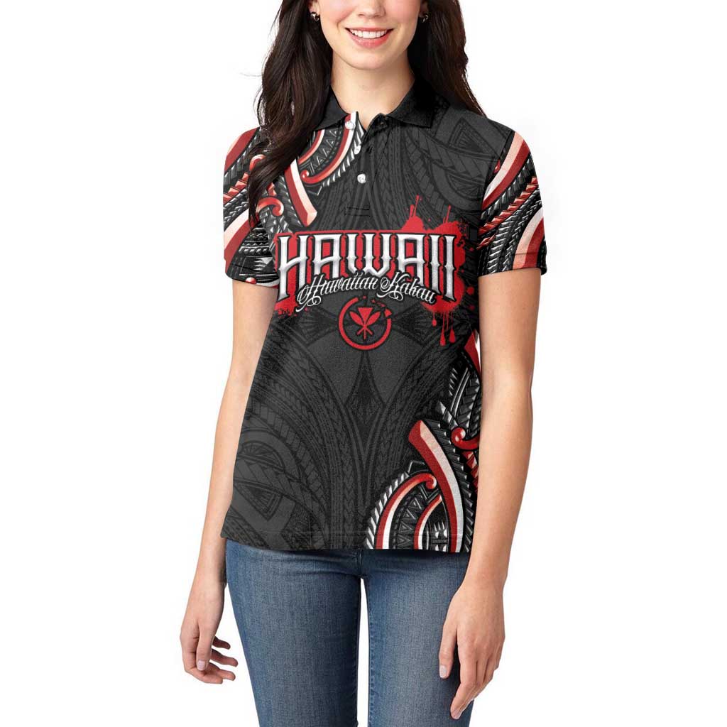 Traditional Art Hawaiian Kakau Tattoos Women Polo Shirt Red Color - Polynesian Pride
