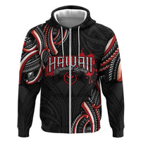 Traditional Art Hawaiian Kakau Tattoos Zip Hoodie Red Color - Polynesian Pride