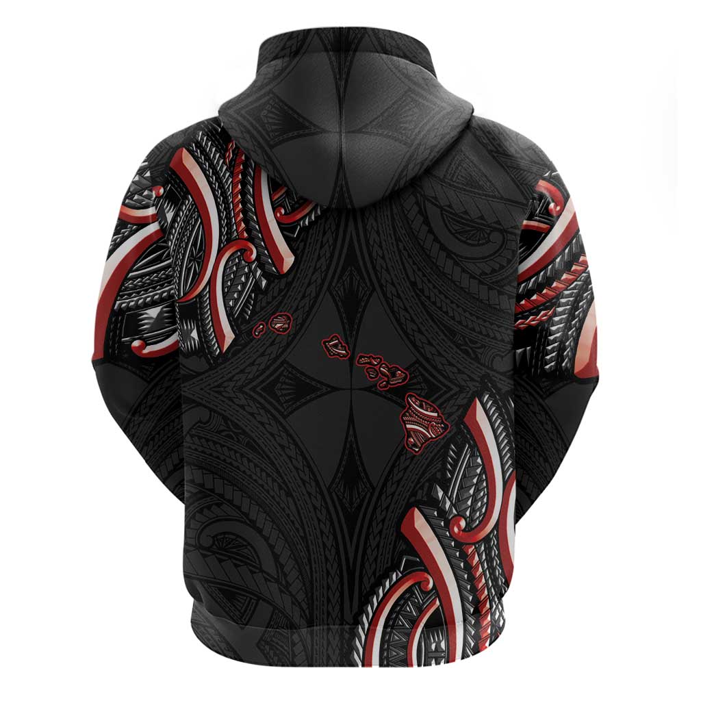 Traditional Art Hawaiian Kakau Tattoos Zip Hoodie Red Color - Polynesian Pride