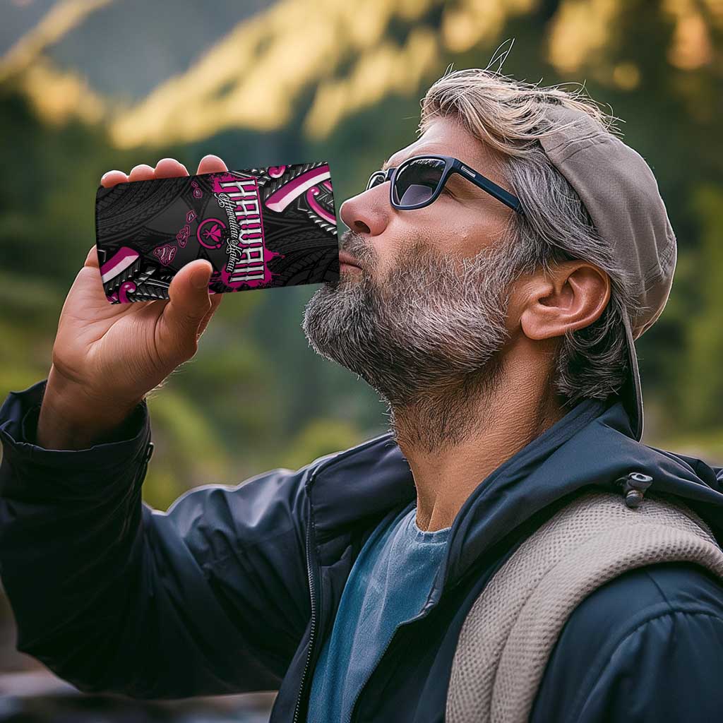 Traditional Art Hawaiian Kakau Tattoos 4 in 1 Can Cooler Tumbler Pink Color - Polynesian Pride