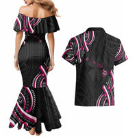 Traditional Art Hawaiian Kakau Tattoos Couples Matching Mermaid Dress and Hawaiian Shirt Pink Color - Polynesian Pride