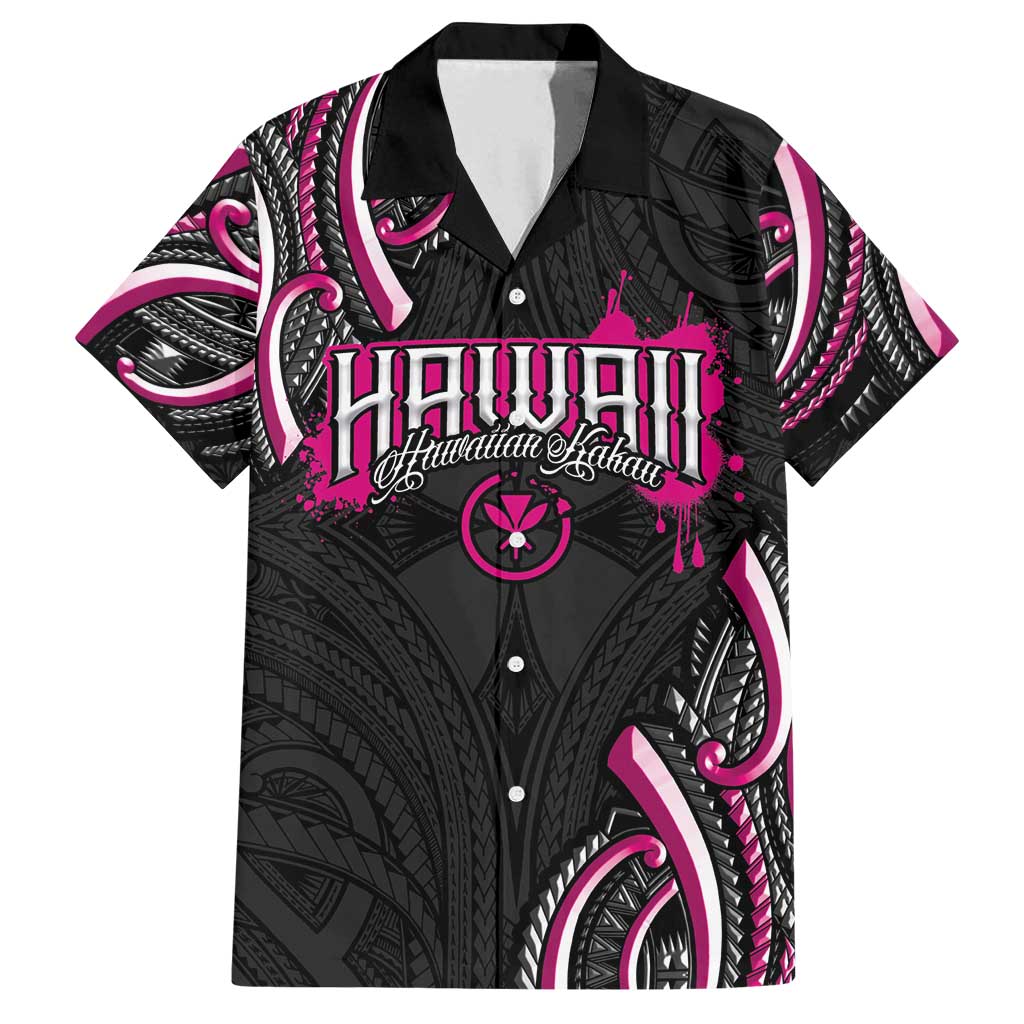 Traditional Art Hawaiian Kakau Tattoos Family Matching Long Sleeve Bodycon Dress and Hawaiian Shirt Pink Color - Polynesian Pride