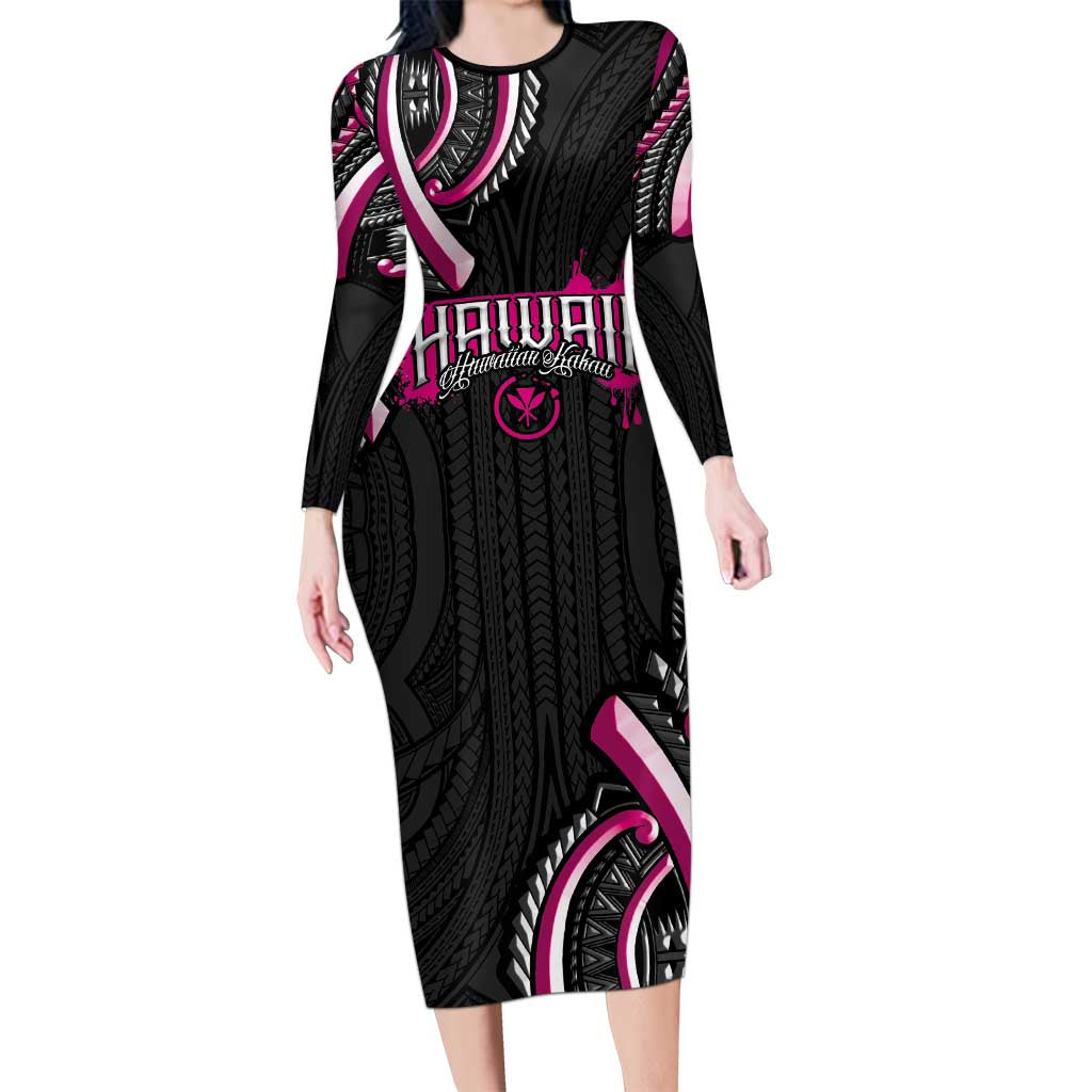 Traditional Art Hawaiian Kakau Tattoos Family Matching Long Sleeve Bodycon Dress and Hawaiian Shirt Pink Color - Polynesian Pride