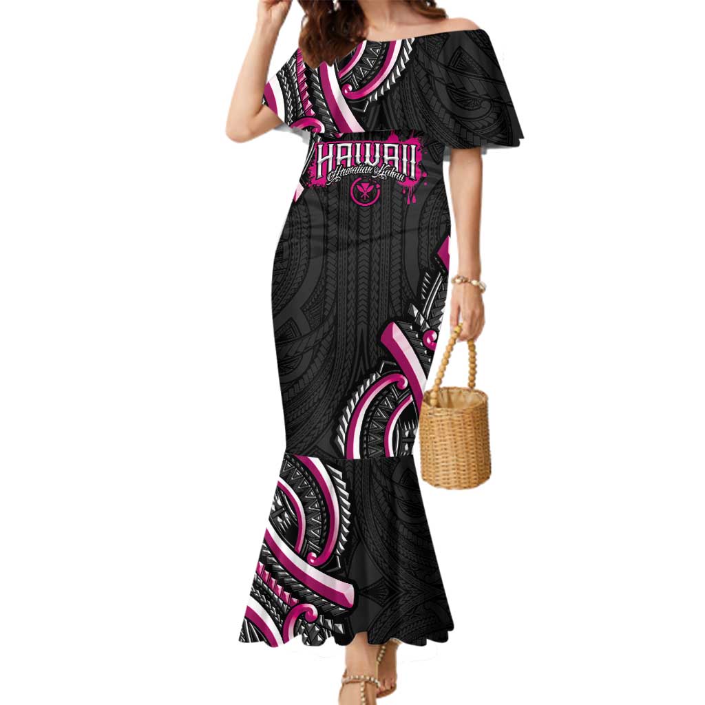 Traditional Art Hawaiian Kakau Tattoos Family Matching Mermaid Dress and Hawaiian Shirt Pink Color - Polynesian Pride