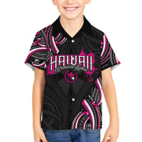 Traditional Art Hawaiian Kakau Tattoos Family Matching Off The Shoulder Long Sleeve Dress and Hawaiian Shirt Pink Color - Polynesian Pride