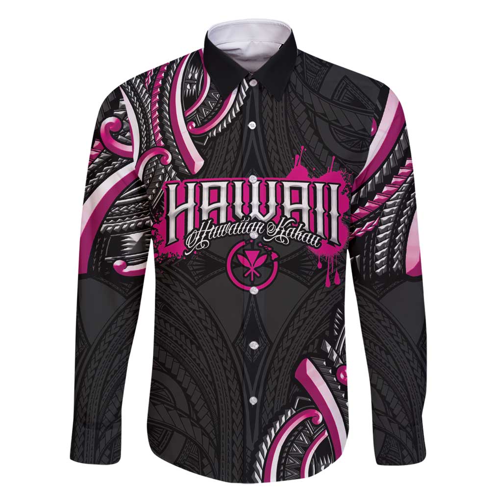 Traditional Art Hawaiian Kakau Tattoos Family Matching Off Shoulder Maxi Dress and Hawaiian Shirt Pink Color - Polynesian Pride