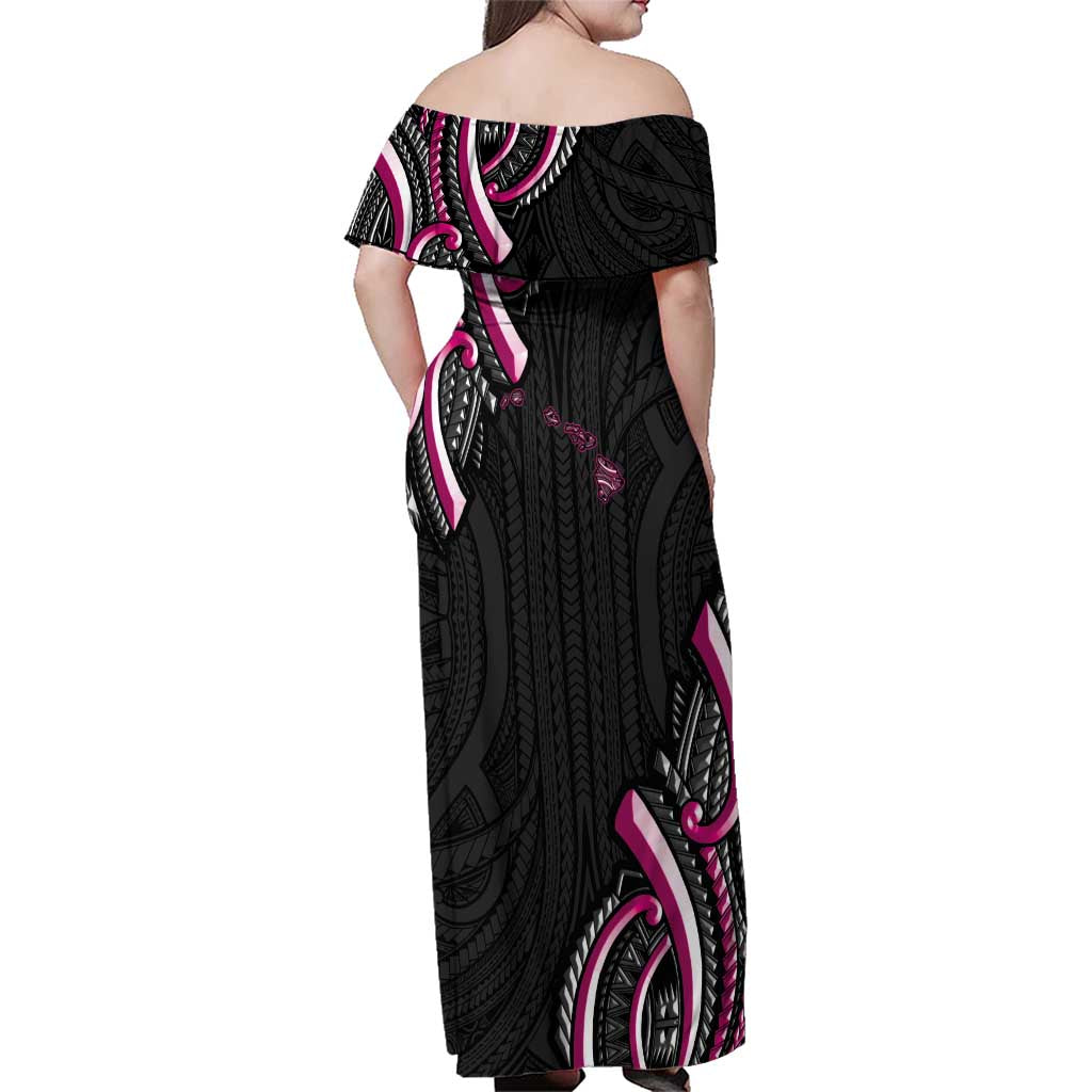 Traditional Art Hawaiian Kakau Tattoos Family Matching Off Shoulder Maxi Dress and Hawaiian Shirt Pink Color - Polynesian Pride