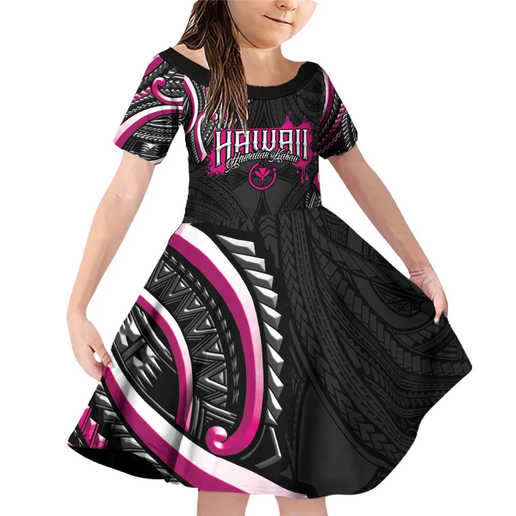 Traditional Art Hawaiian Kakau Tattoos Family Matching Off Shoulder Short Dress and Hawaiian Shirt Pink Color - Polynesian Pride