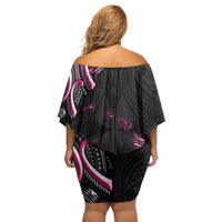 Traditional Art Hawaiian Kakau Tattoos Family Matching Off Shoulder Short Dress and Hawaiian Shirt Pink Color - Polynesian Pride