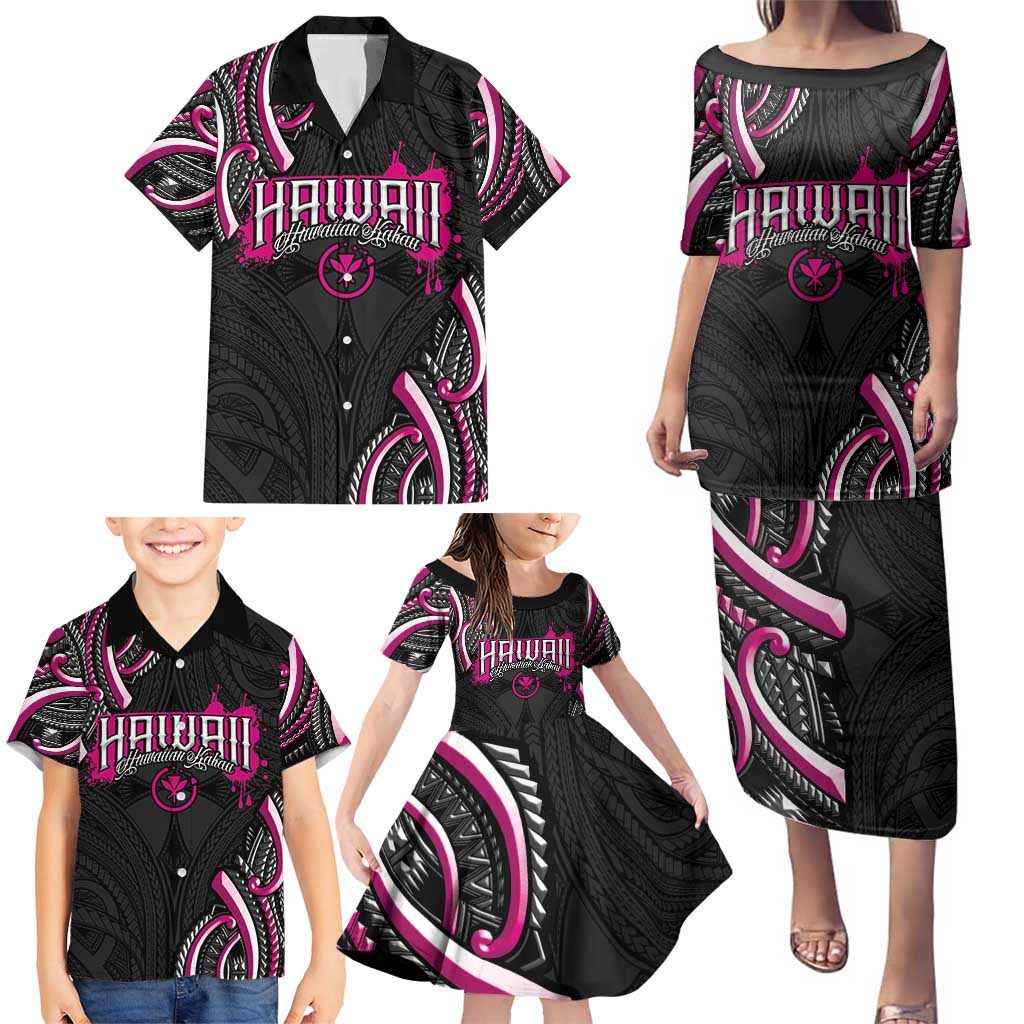 Traditional Art Hawaiian Kakau Tattoos Family Matching Puletasi and Hawaiian Shirt Pink Color - Polynesian Pride