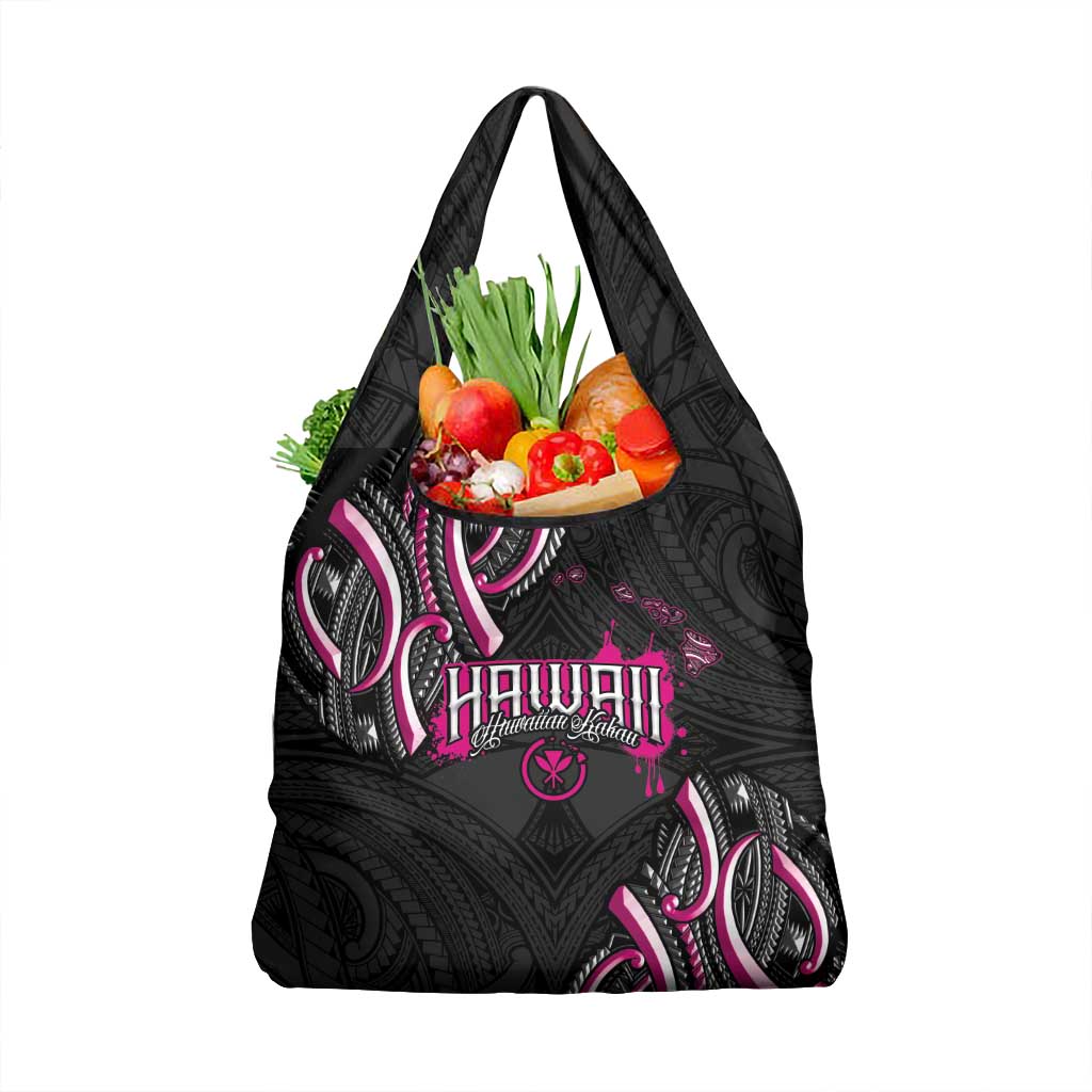 Traditional Art Hawaiian Kakau Tattoos Grocery Bag Pink Color LT03 1-pack One Size Pink - Polynesian Pride