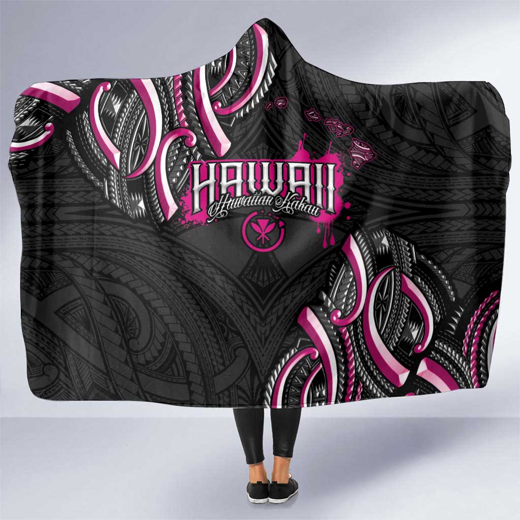 Traditional Art Hawaiian Kakau Tattoos Hooded Blanket Pink Color - Polynesian Pride