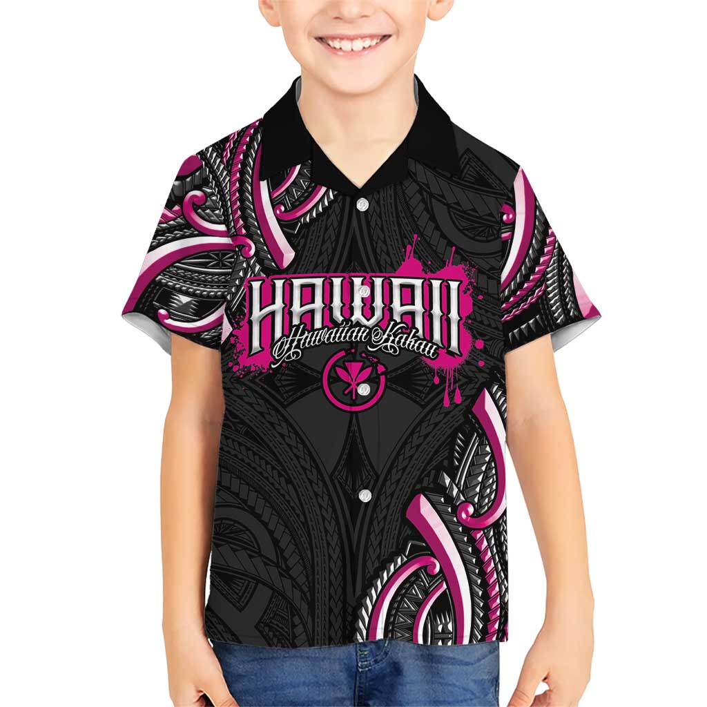 Traditional Art Hawaiian Kakau Tattoos Kid Hawaiian Shirt Pink Color - Polynesian Pride