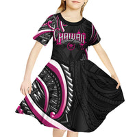 Traditional Art Hawaiian Kakau Tattoos Kid Short Sleeve Dress Pink Color - Polynesian Pride