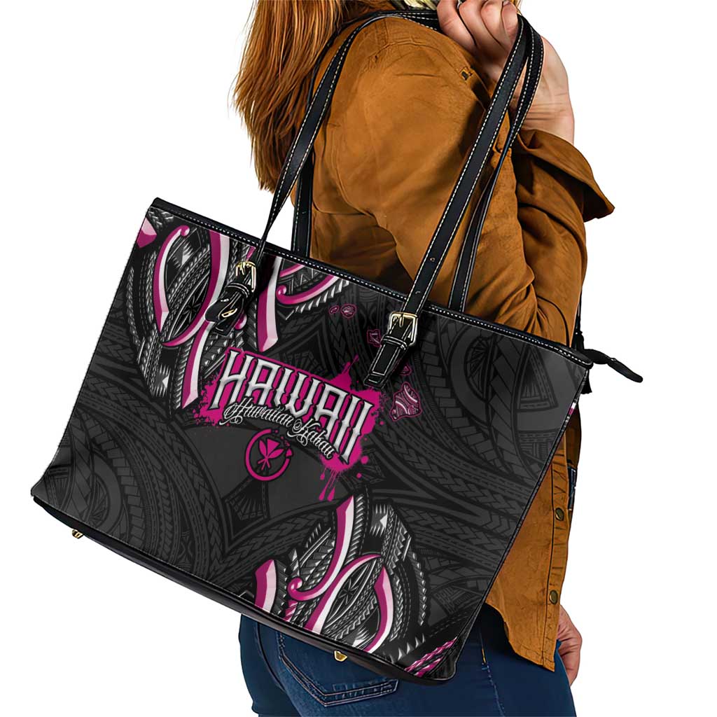 Traditional Art Hawaiian Kakau Tattoos Leather Tote Bag Pink Color - Polynesian Pride