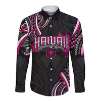 Traditional Art Hawaiian Kakau Tattoos Long Sleeve Button Shirt Pink Color LT03 Unisex Pink - Polynesian Pride