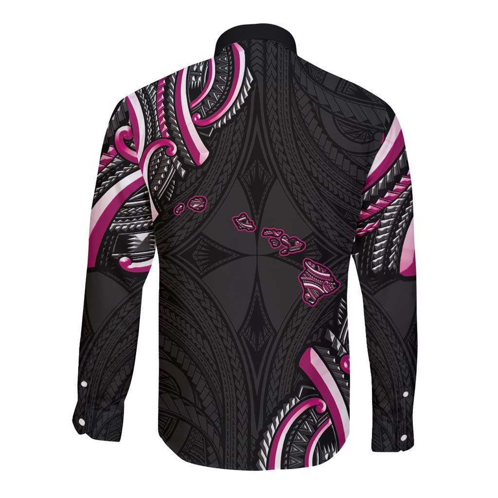 Traditional Art Hawaiian Kakau Tattoos Long Sleeve Button Shirt Pink Color LT03 - Polynesian Pride