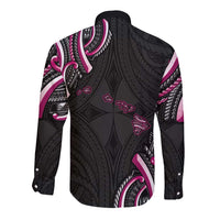 Traditional Art Hawaiian Kakau Tattoos Long Sleeve Button Shirt Pink Color LT03 - Polynesian Pride