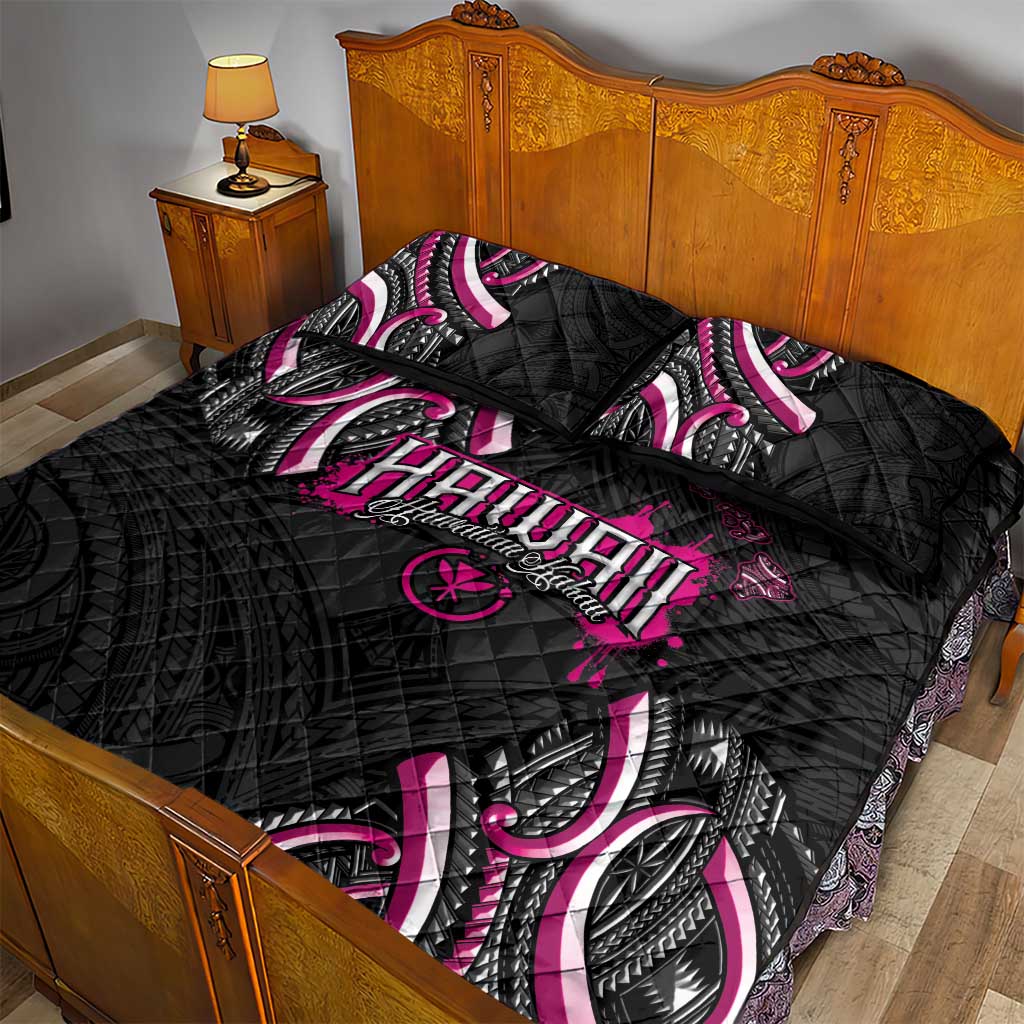 Traditional Art Hawaiian Kakau Tattoos Quilt Bed Set Pink Color - Polynesian Pride