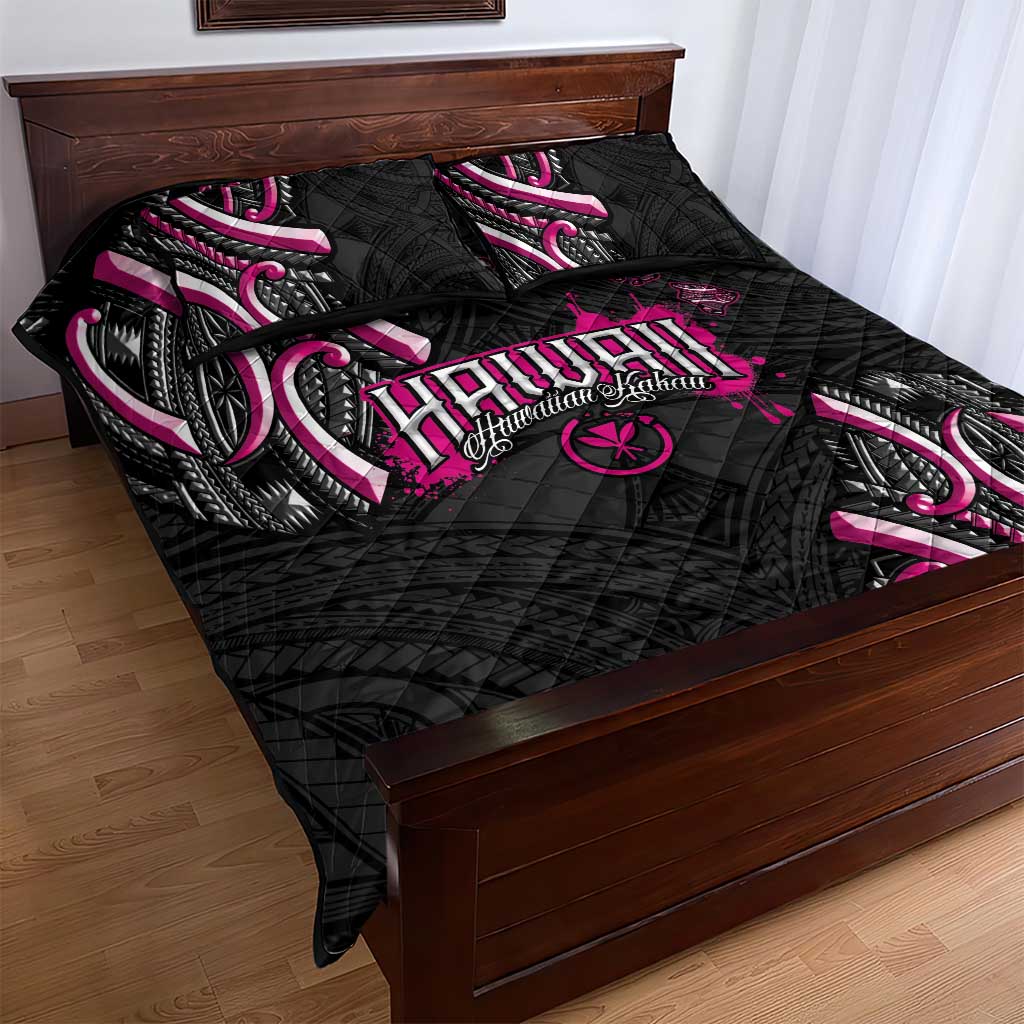 Traditional Art Hawaiian Kakau Tattoos Quilt Bed Set Pink Color - Polynesian Pride