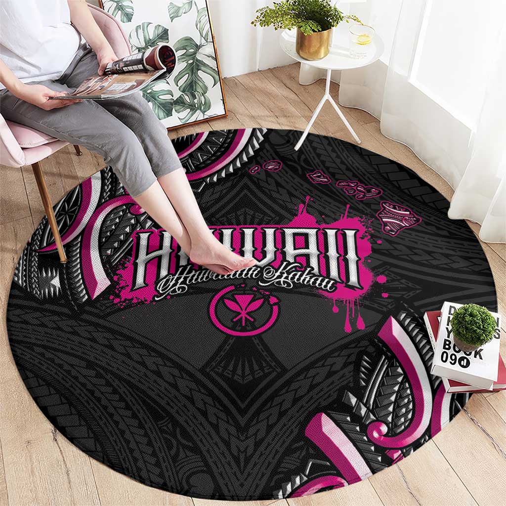 Traditional Art Hawaiian Kakau Tattoos Round Carpet Pink Color - Polynesian Pride