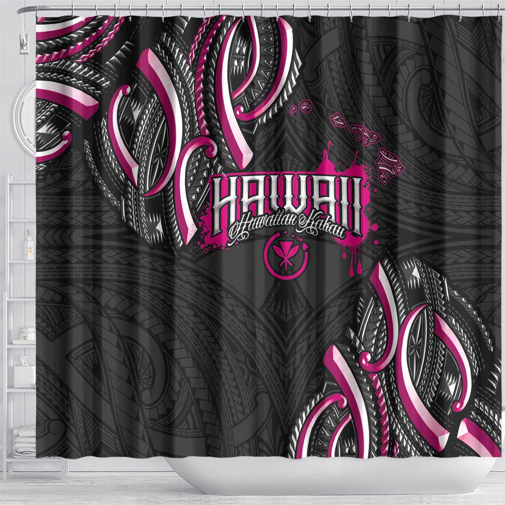 Traditional Art Hawaiian Kakau Tattoos Shower Curtain Pink Color - Polynesian Pride