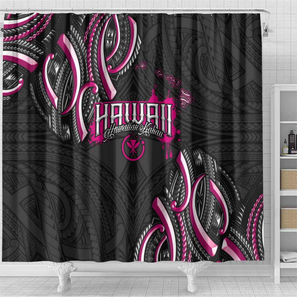 Traditional Art Hawaiian Kakau Tattoos Shower Curtain Pink Color - Polynesian Pride