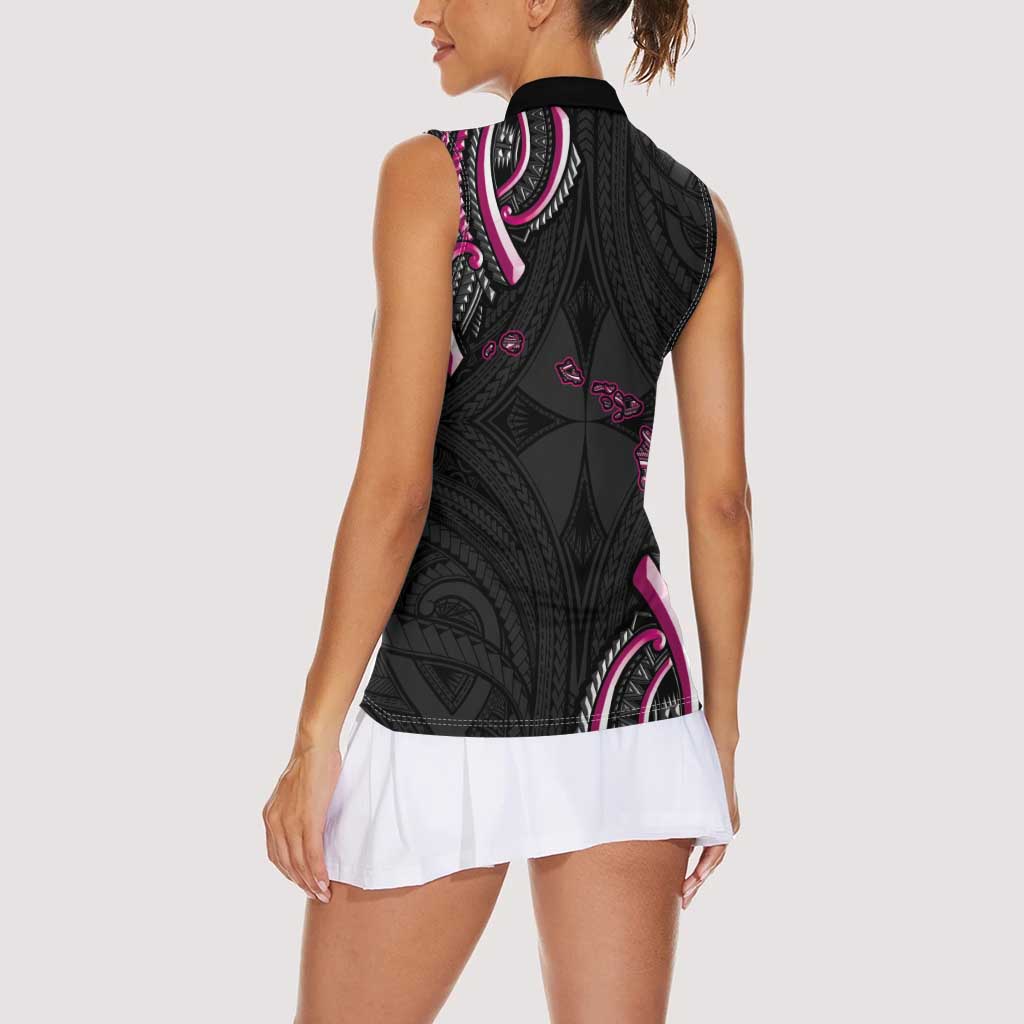 Traditional Art Hawaiian Kakau Tattoos Women Sleeveless Polo Shirt Pink Color - Polynesian Pride