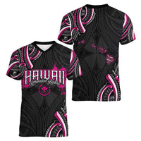 Traditional Art Hawaiian Kakau Tattoos Women V-Neck T-Shirt Pink Color - Polynesian Pride