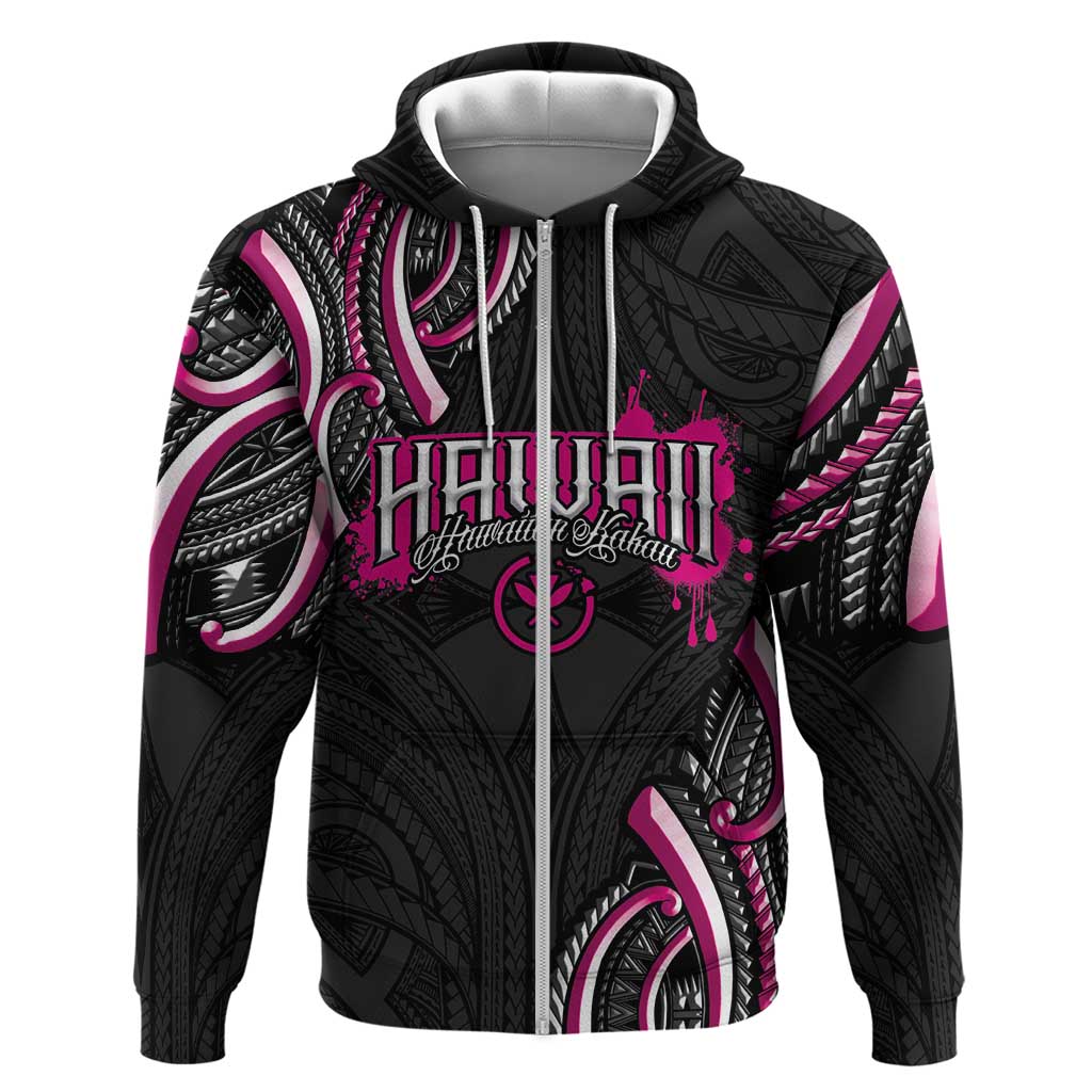 Traditional Art Hawaiian Kakau Tattoos Zip Hoodie Pink Color - Polynesian Pride