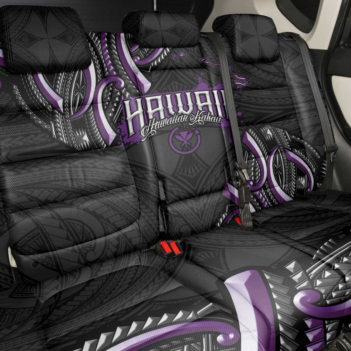 Traditional Art Hawaiian Kakau Tattoos Back Car Seat Cover Purple Color - Polynesian Pride