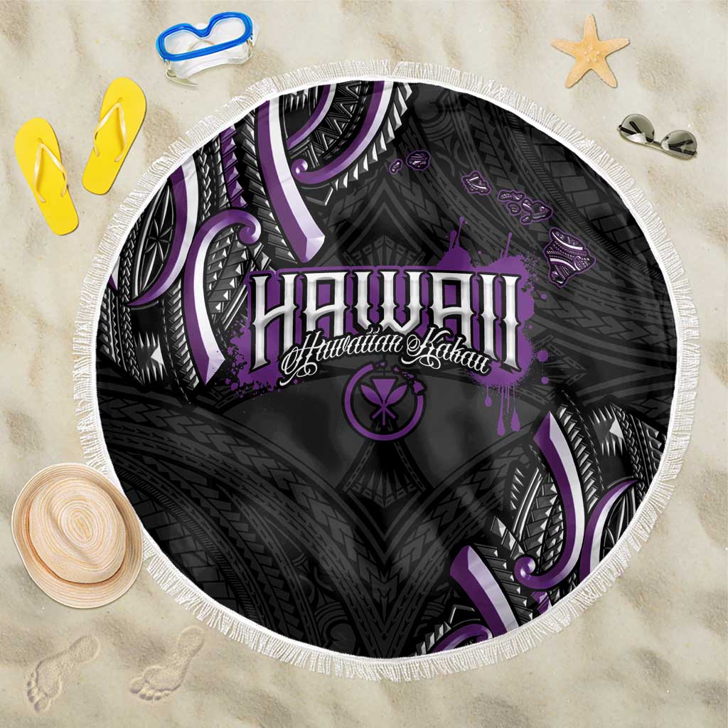Traditional Art Hawaiian Kakau Tattoos Beach Blanket Purple Color LT03 One Size 150cm Purple - Polynesian Pride